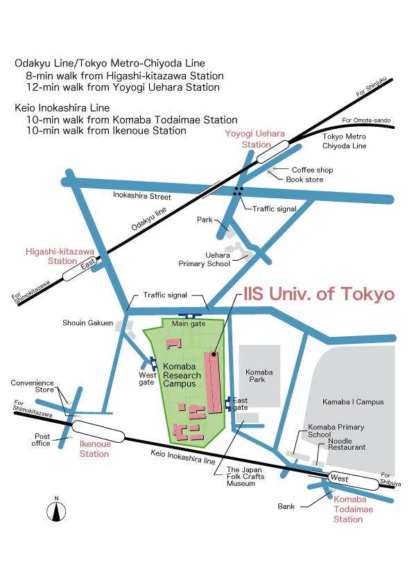 Odakyu Line / Tokyo Metro-Chiyoda Line 8-min walk from Higashi-Kitazawa Station, 12-min walk from Yoyogi Uehara Station. Keio Inokashira Line, 10-min walk from Komaba Toadimae Station, 10-min walk from Ikenoue Station